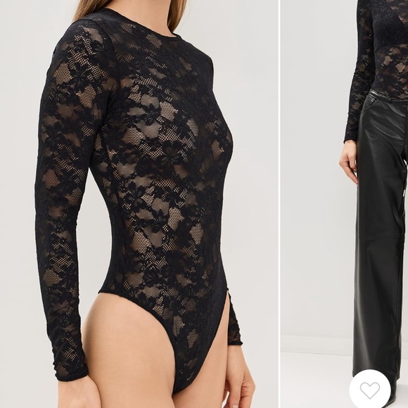 Fleur du Mal Black Le Stretch Thong Bodysuit - Picture 2 of 4